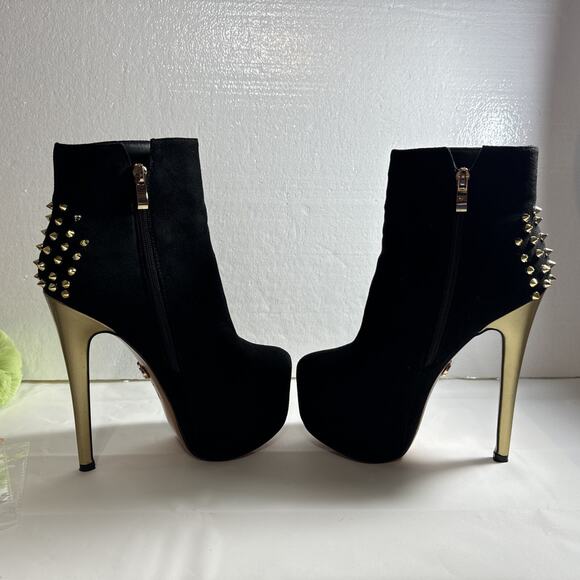 Round Toe High Platform Stiletto Heels Rivets Decor Side Zip Ankle Boots Size 8 - Picture 4 of 12